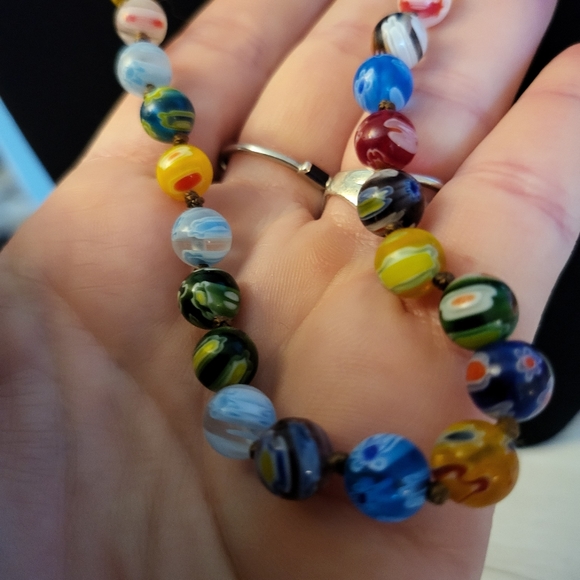 18" Millefiori Colorful Lampwork Murano Round Glasd Beaded Necklace - Picture 2 of 3